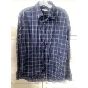 7 For All Mankind Shirt Men's Size Medium Blue Plaid Long Sleeve Cotton
